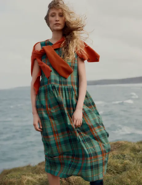 Seasalt Cornwall Pure Cotton Checked Relaxed Fit Midaxi Dress Multi