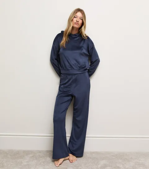 New Look Women's Navy Velour Wide Leg Trousers