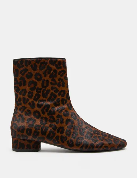 Marks & Spencer Leather Leopard Print Block Heel Sock Boots Brown Mix