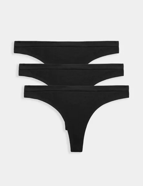 Marks & Spencer 3 Pack Comfort Rib Seamless Thongs Black