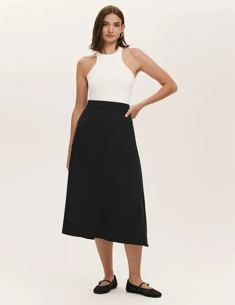 Finery London Crepe Midi A-Line Skirt Black