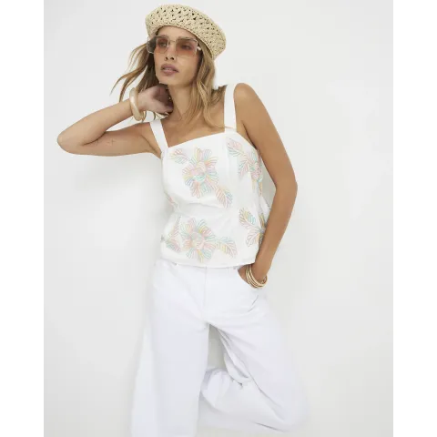River Island Cotton Cornelli Floral Peplum Top