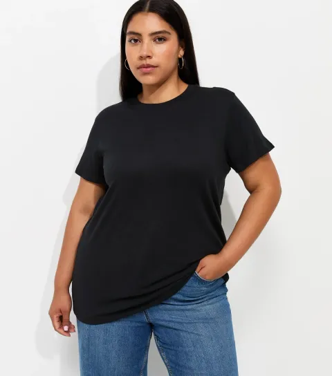 New Look Women's Plus Size Black Cotton Relaxed Fit T-Shirt Curves