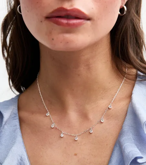 New Look Silver Tone Diamanté Charm Necklace