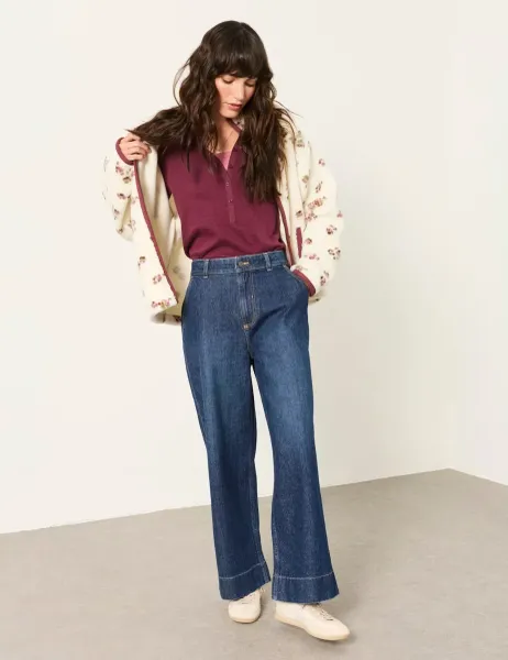 FatFace Mid Rise Wide Leg Jeans Dark Blue Denim