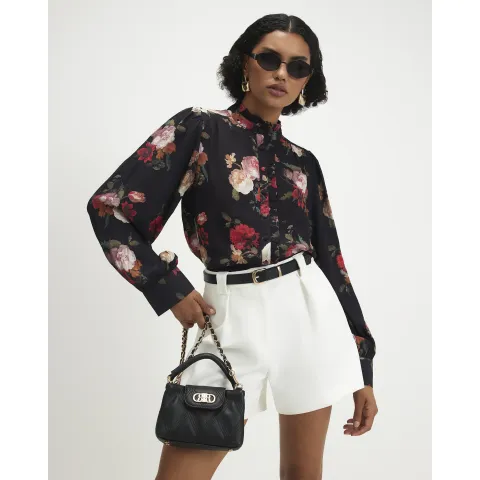 River Island Long Sleeve Floral Ruffle Blouse