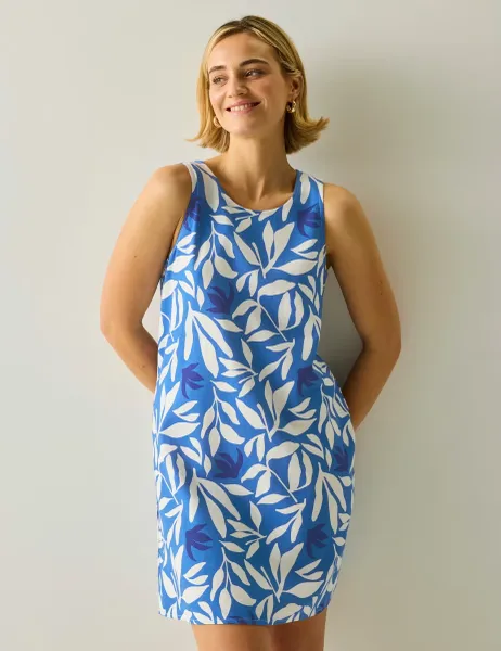 Regatta Leaf Print Knee Length Shift Dress with Linen