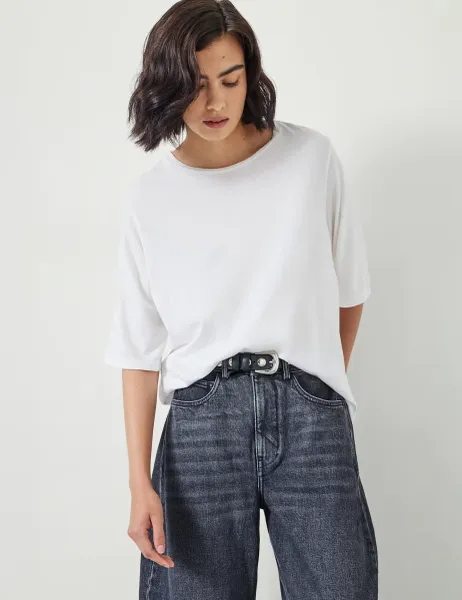 HUSH Reece Cotton Rich Crew Neck Drapey T-Shirt White