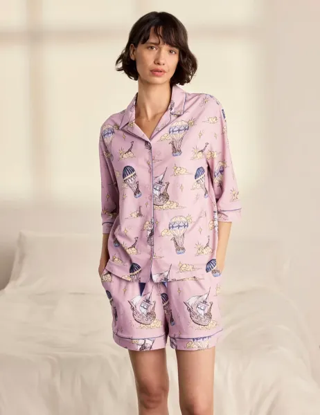 Chelsea Peers Cotton Short Sleeve Giraffe Pyjama Set Light Pink