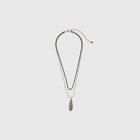 River Island Pave Tear Drop Layered Pendant Necklace