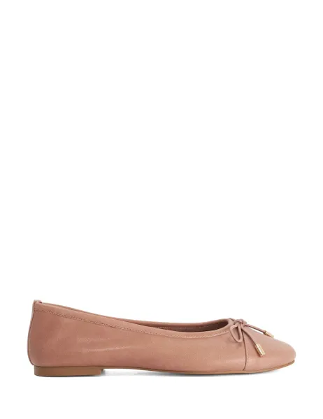 Dune London Leather Block Heel Ballet Pumps Dark Pink