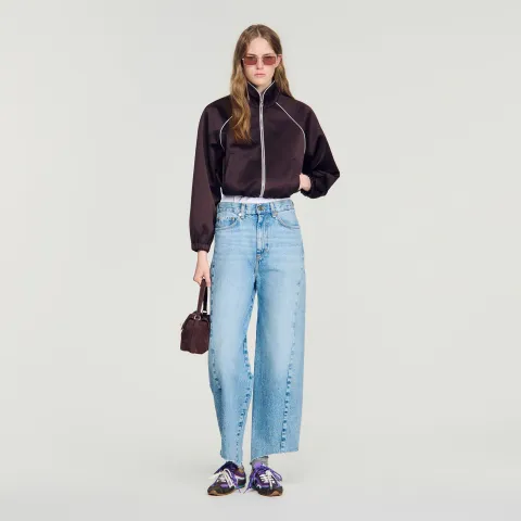 Cropped embroidered satin jacket