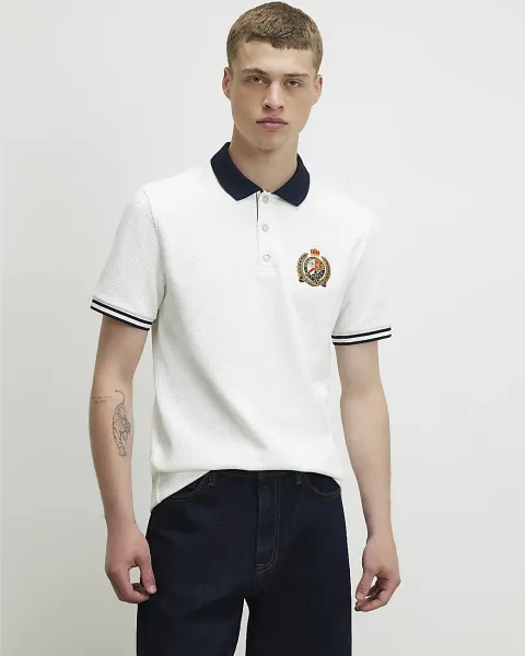 River Island Slim Fit Tipped Crest Polo Shirt