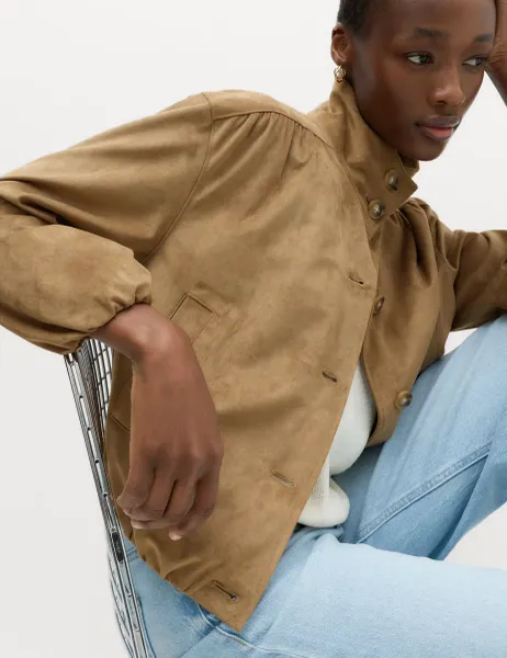 Marks & Spencer Suedette Funnel Neck Short Jacket Tan