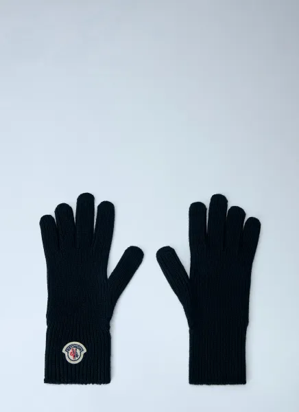 Moncler Ribbed Knit Gloves with Logo Patch