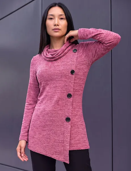 Roman Cowl Neck Button Detail Top Red