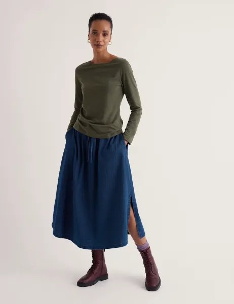 Seasalt Cornwall Jersey Crew Neck Top Dark Green