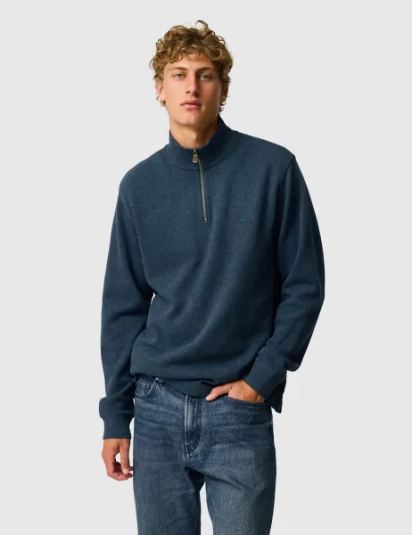 Rodd & Gunn Alton Ave Pure Cotton Half Zip Sweatshirt Blue Denim