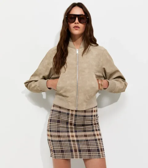 Women's Cream Check Jacquard Tube Mini Skirt