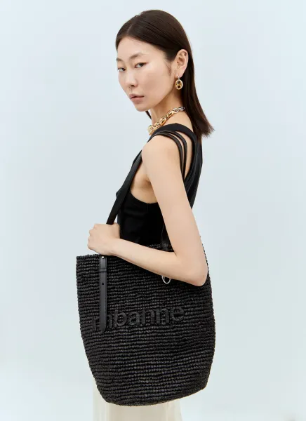 Embossed Logo Raffia Tote Bag