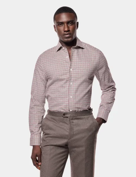 Hawes & Curtis Slim Fit Checked Cutaway Collar Flannel Shirt Burgundy Mix