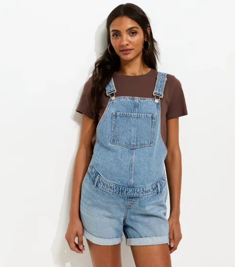 Women's Maternity Blue Short Denim Dungarees