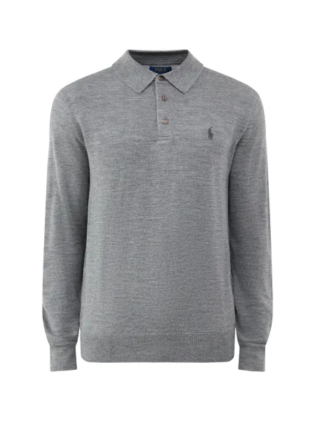 Polo Ralph Lauren Wool Long-Sleeved Knitted Polo Shirt - Fawn Grey Heather