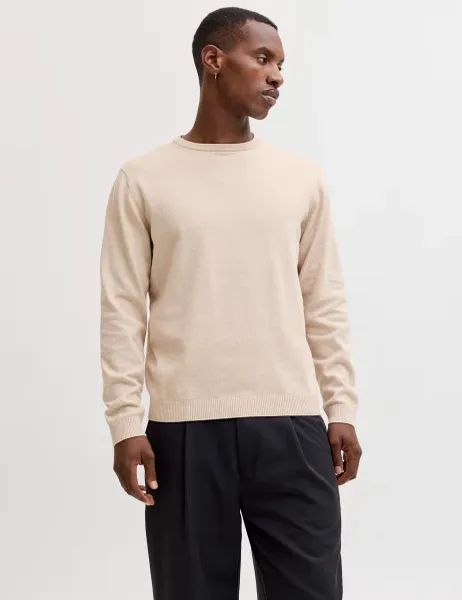 Jack & Jones Pure Cotton Crew Neck Jumper Beige