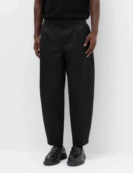Marks & Spencer Barrel Fit Smart Twill Trousers Black