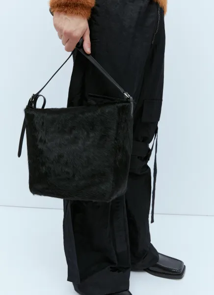 Leather-Trimmed Hair Crossbody Bag