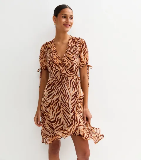 Women's Brown Leopard Print Chiffon Mini Dress