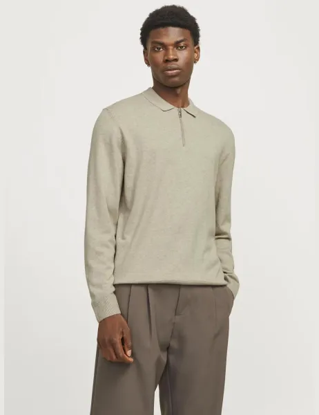 Jack & Jones Cotton Rich Half Zip Knitted Jumper Cream