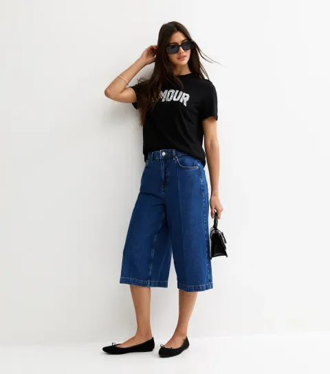 Women's Mid Wash Blue Denim Culottes