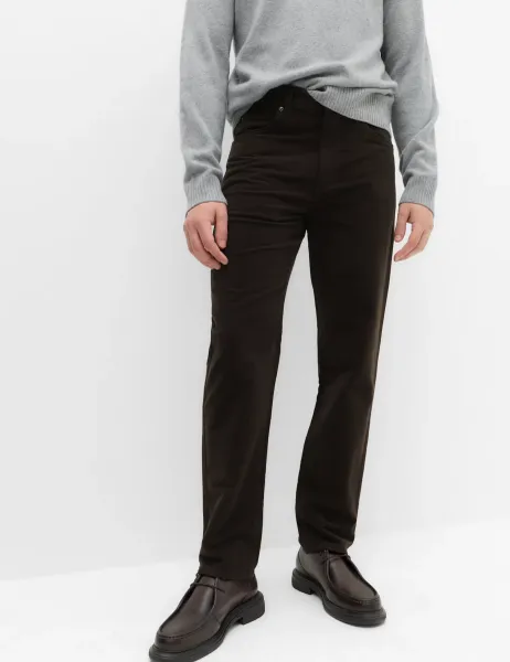 Marks & Spencer Straight Fit Italian Moleskin 5 Pocket Trousers Dark Brown