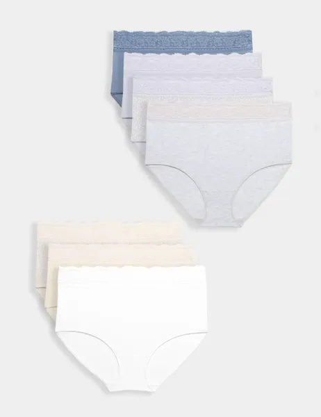 Marks & Spencer 7 Pack Cotton Rich Lace Waist Full Briefs Light Cream