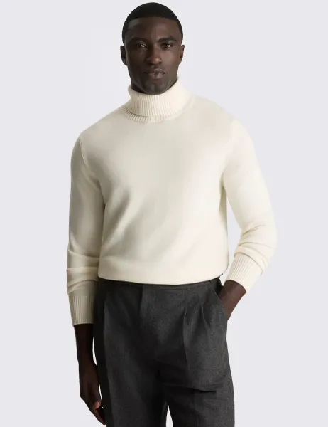 Moss Pure Merino Wool Roll Neck Jumper Ecru