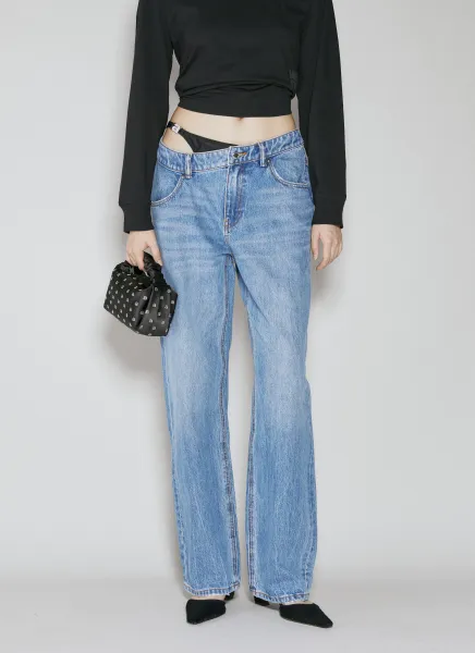 Asymmetrical Waistband Straight Jeans