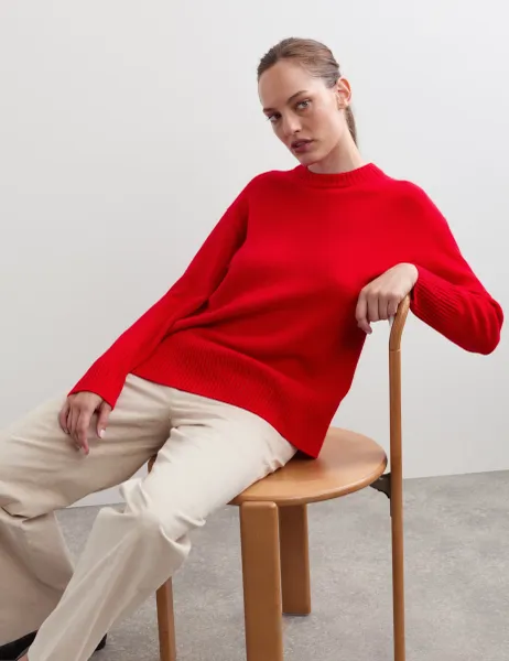 Jaeger Pure Cashmere Crew Neck Relaxed Jumper Red