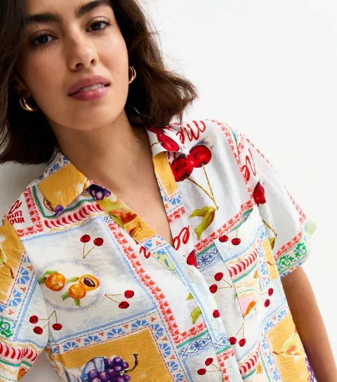 Women's Multicoloured Mediterranean Print Short Sleeve Shirt