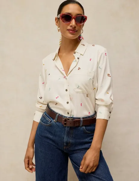 White Stuff Lyocell Rich Embroidered Shirt White Mix