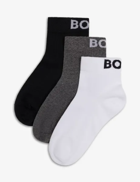 HUGO 3 Pack Cotton Rich Logo Ankle Socks Multi