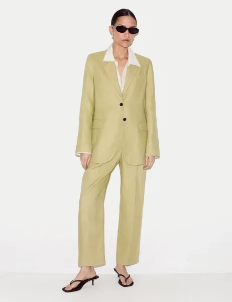 Jigsaw Pure Linen Tapered Ankle Grazer Trousers Green