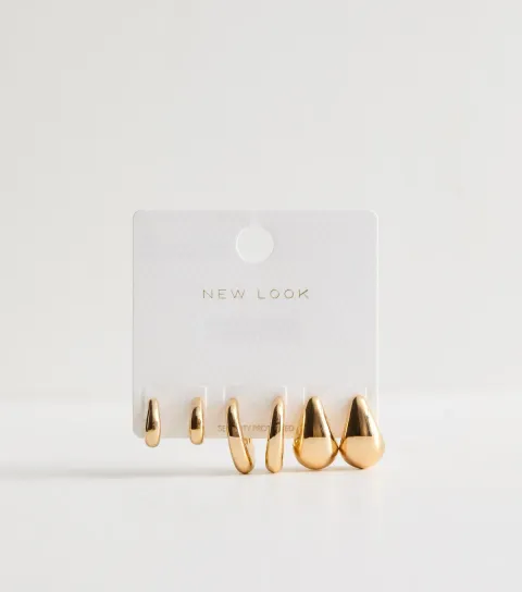 3 Pack Gold Teardrop Hoop Earrings