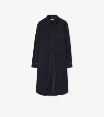 Check Piping Cotton Shirt Dress in Navy