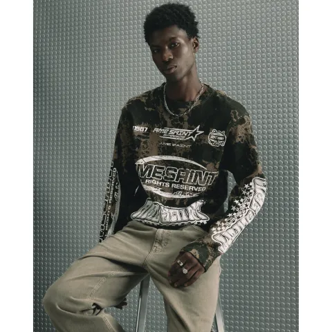 River Island Oversized Fit Camo Waffle T-Shirt