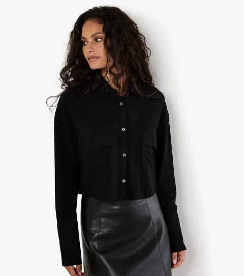 Women's Black Twill Cropped Shirt