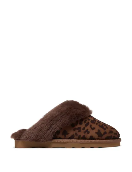 Clarks Leopard Print Faux Fur Lining Mule Slippers Multi