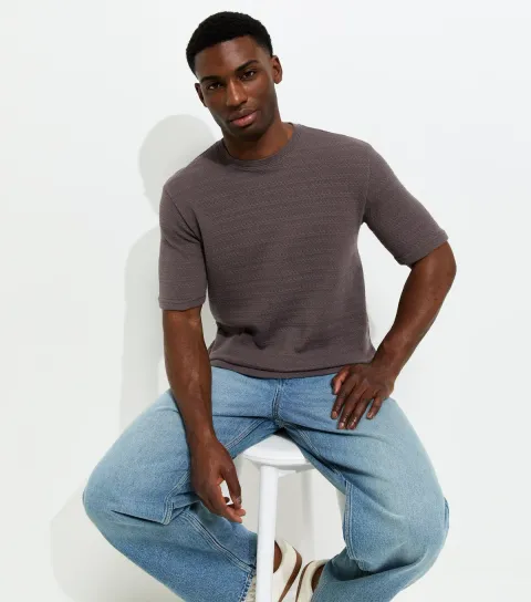 Men's Grey Regular Textured Cotton T-Shirt
