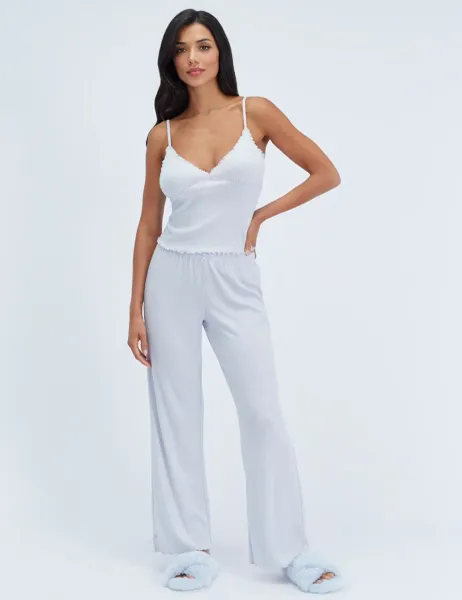 Boux Avenue Pointelle Frill Cami Pyjama Set Light Blue