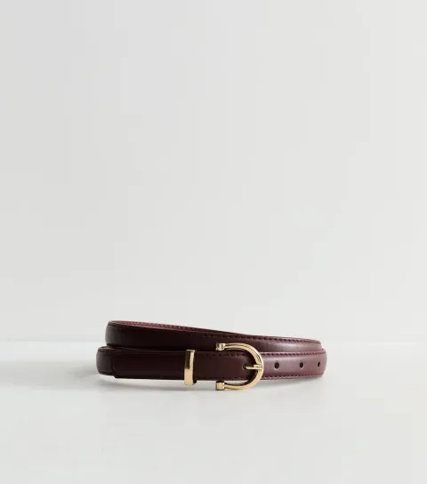 Dark Burgundy Faux Leather Skinny Belt